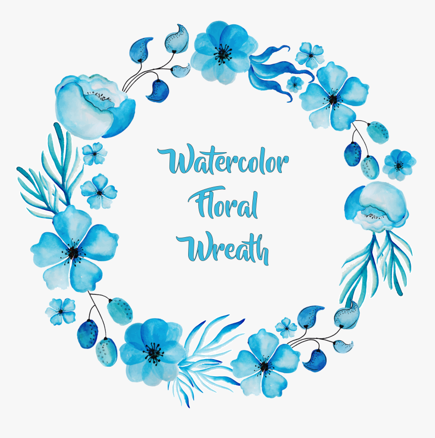 Blue Flower Wreath Watercolor Painting Exquisite Clipart - Blue Floral Frame Png, Transparent Png