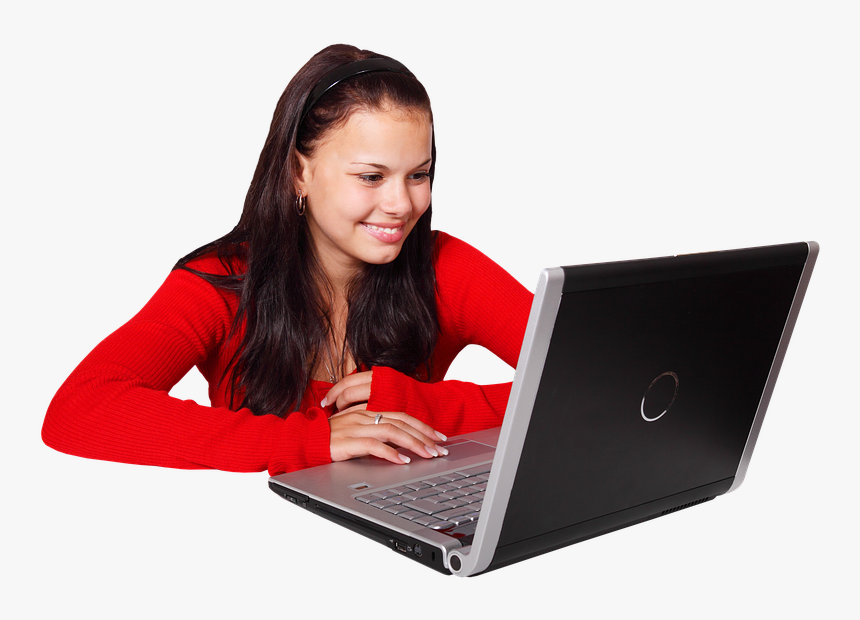 Laptop, Girl, Smile, Woman, Computer, Female, Young - Girl On Computer Png, Transparent Png