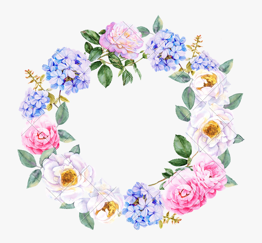 Flower Wreath Watercolor - Flower Wreath Watercolor Png, Transparent Png