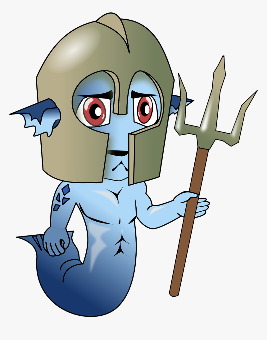 Merman Neptune Trident Free Picture - Chibi Merman, HD Png Download