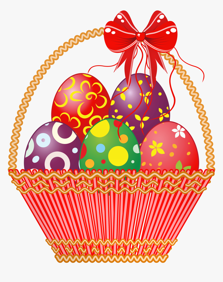 Picture Easter Eggs Basket With Bunny Red Clipart - Easter Basket Clip Arts, HD Png Download