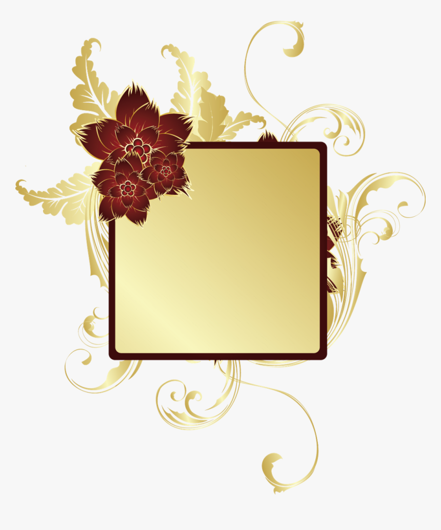 Gold Swirls Redflower Flowers Goldleaves Frame Header - Portable Network Graphics, HD Png Download