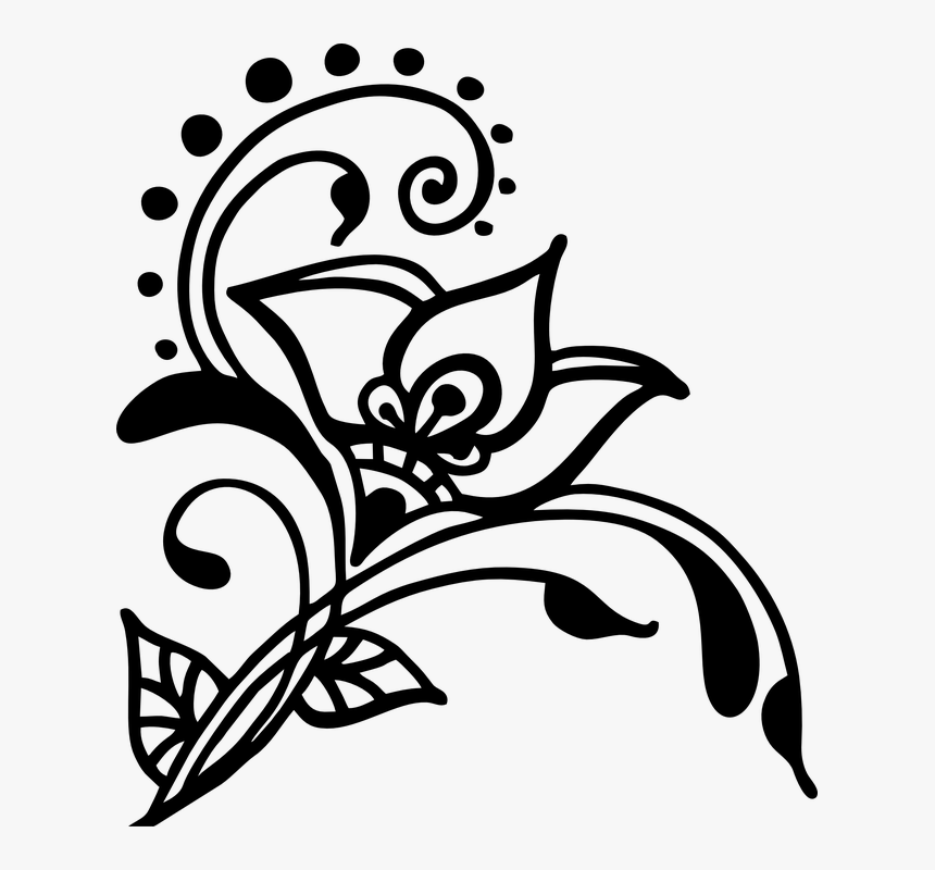 Flower, Henna, Vines, Swirl, Artwork, Silhouette - Transparent Background Henna Clipart, HD Png Download