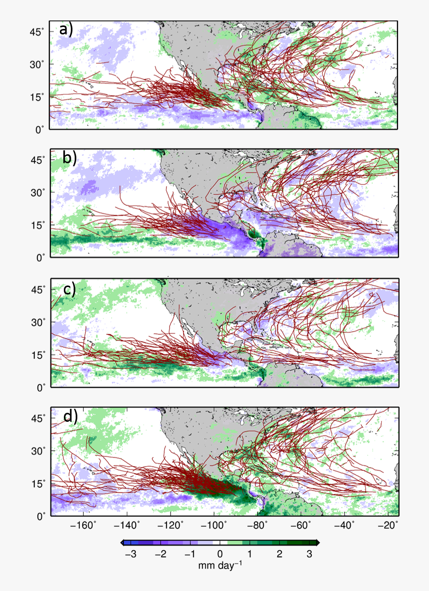 Tropical Cyclone Tracks In Active And Inactive Phases - Mjo And Tropical Cyclones, HD Png Download