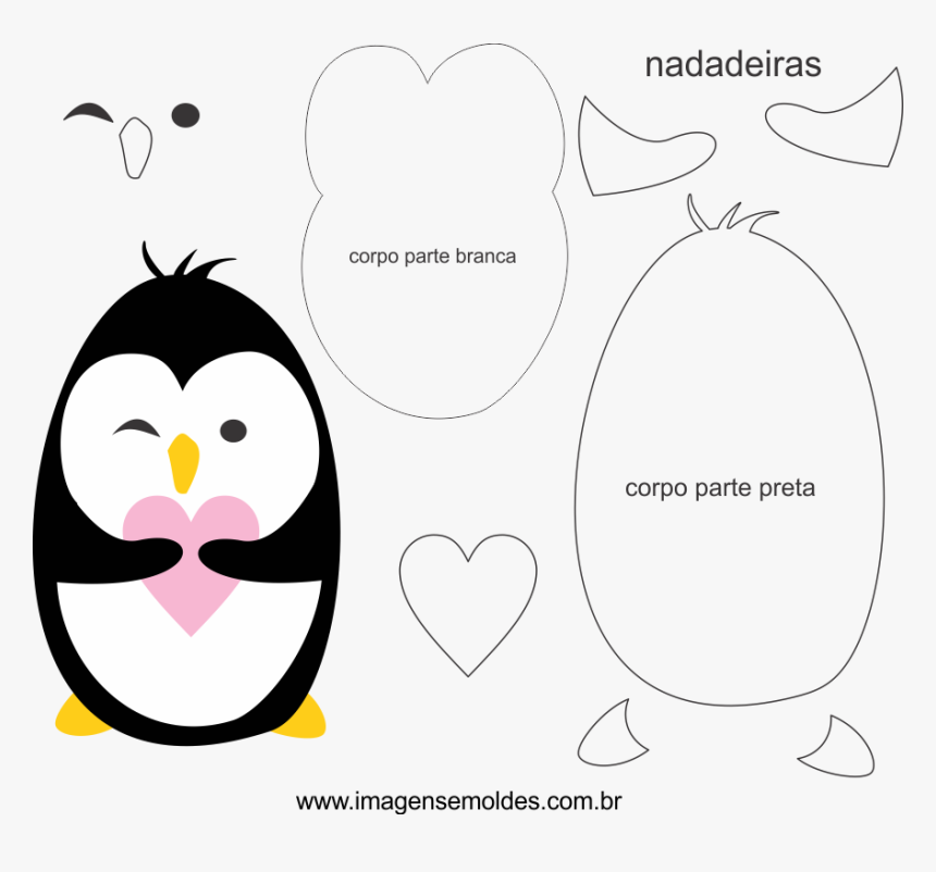 Molde De Pinguim 2 Para Eva, Feltro E Artesanato - Molde De Pinguim Em Eva, HD Png Download