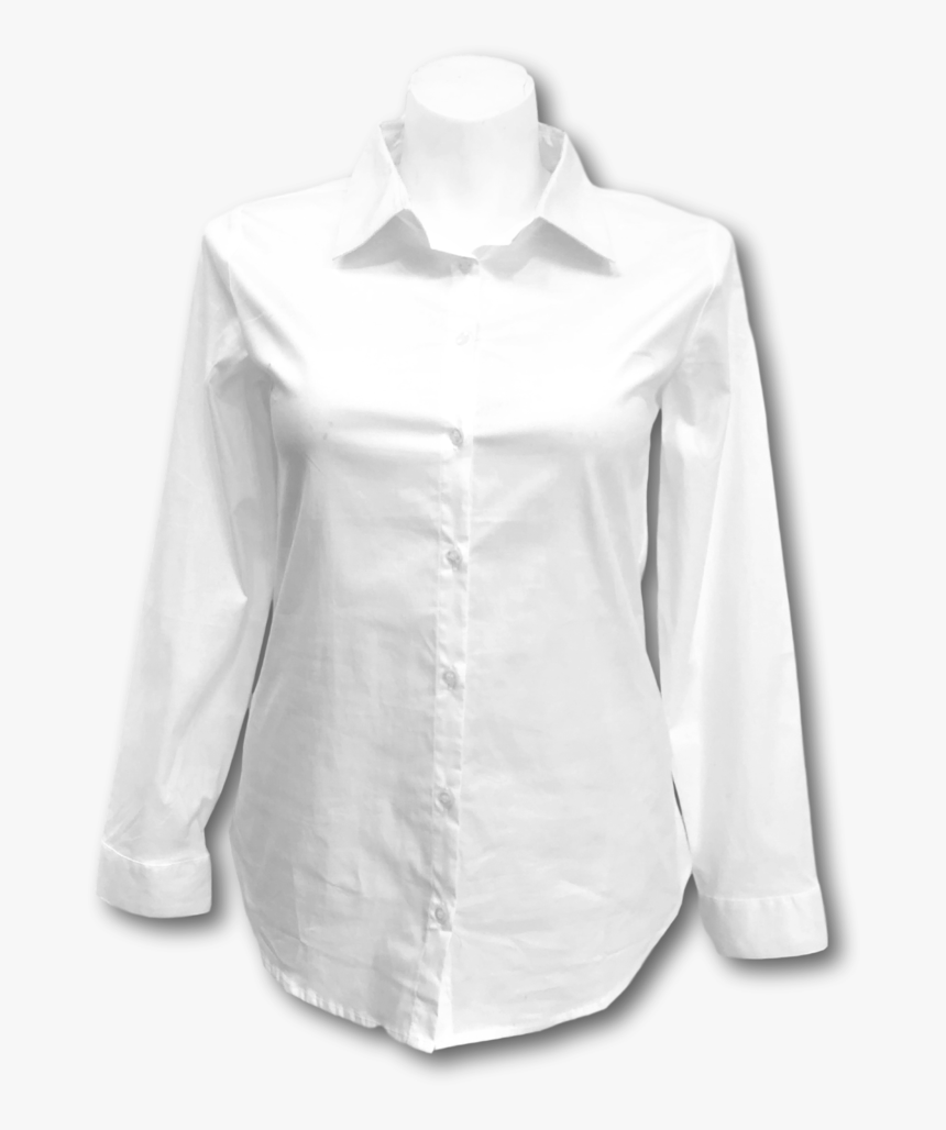 Long Sleeved Stretch Button Up Blouse In White, HD Png Download