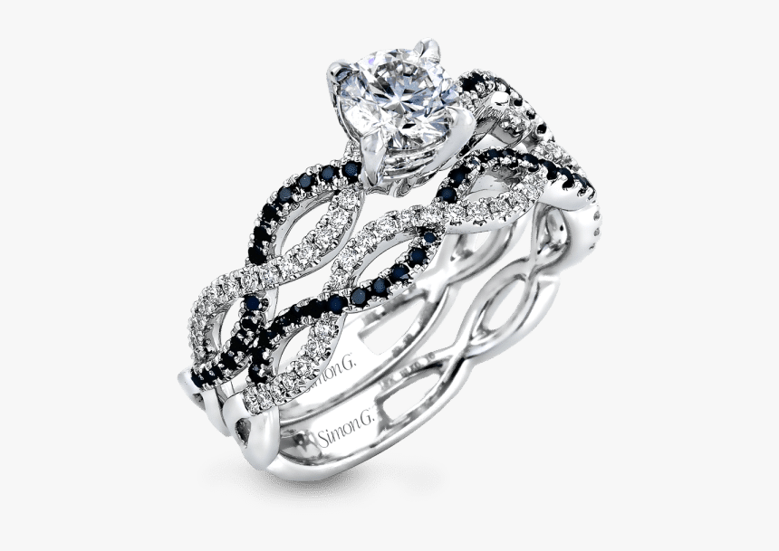 Black Diamond Ribbon Engagement Ring With Wedding Band - Wedding Rings With Black Diamonds, HD Png Download