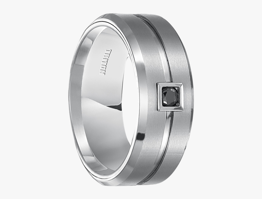10 Cwt Genuine Black Diamond Ring White Tungsten - Titanium Ring, HD Png Download