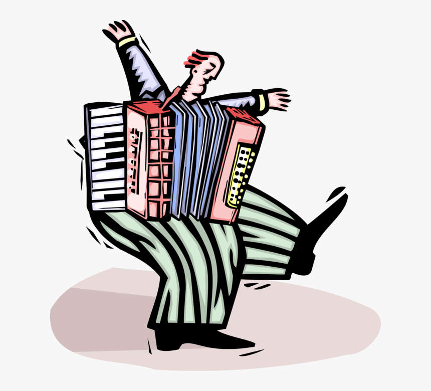 Vector Illustration Of Musician Plays Accordion Bellows-driven - Cartoon Accordion, HD Png Download