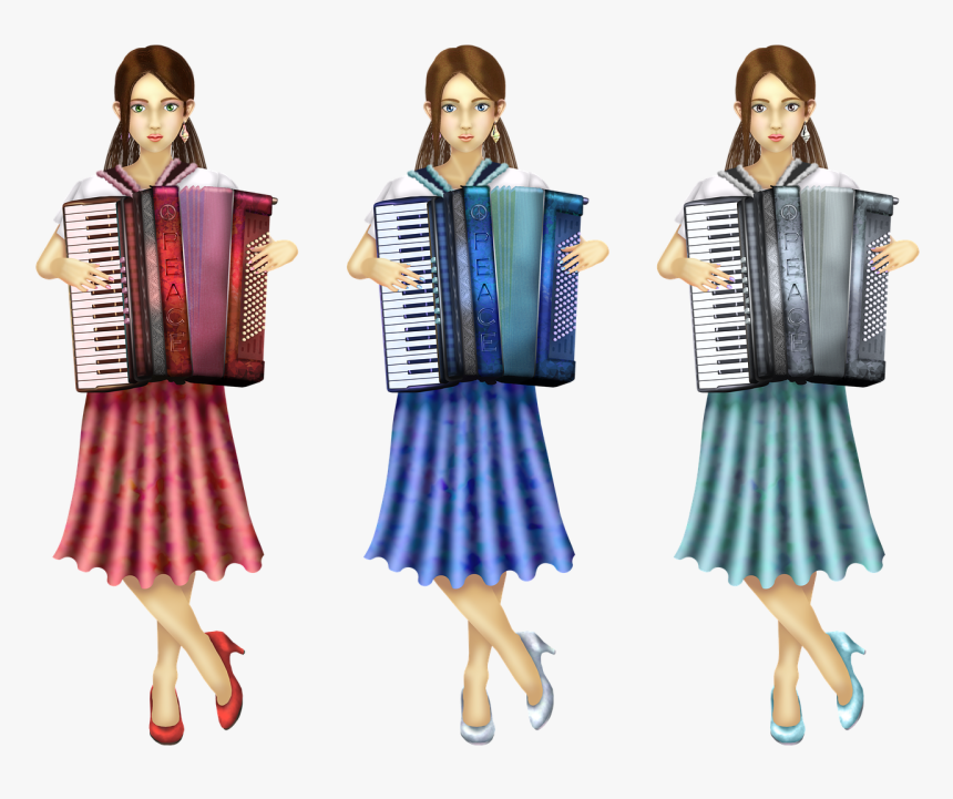 Accordion, Women, Girl, Musicians, Musical Instruments - Kreslené Akordeony, HD Png Download