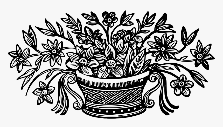 Bowl Of Flowers Clip Arts - Bowl Of Flowers Black And White Clipart, HD Png Download