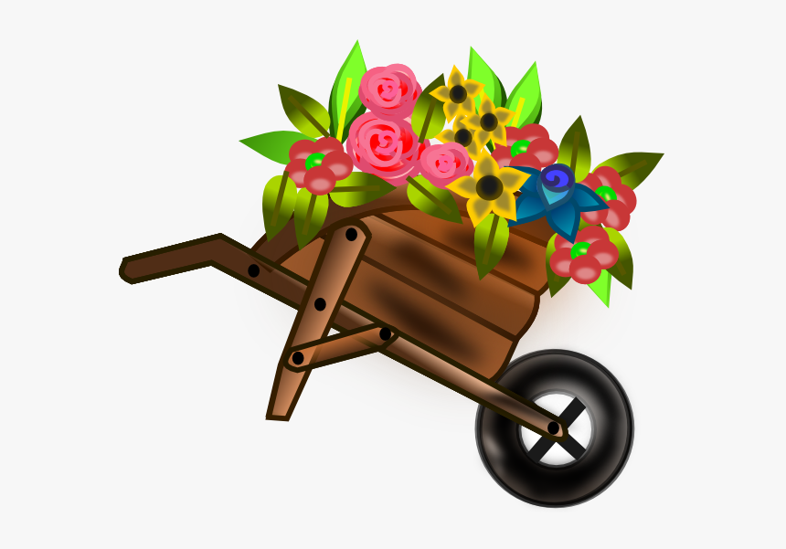 Wheelbarrow Of Flowers Svg Clip Arts - Flower Wheelbarrow Clipart, HD Png Download