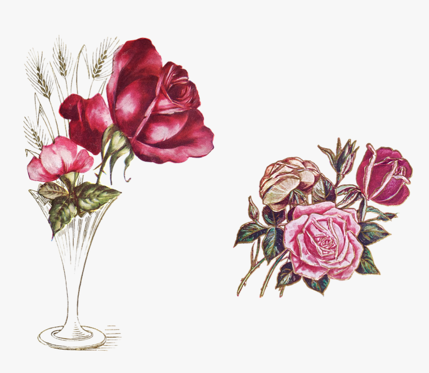 Vintage, Roses, Rose Flower, Vase, Flower Vase, Grasses - Vase, HD Png Download