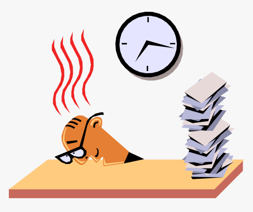 Vector Illustration Of Exhausted Businessman Works - Falling Asleep At Work Cartoon, HD Png Download