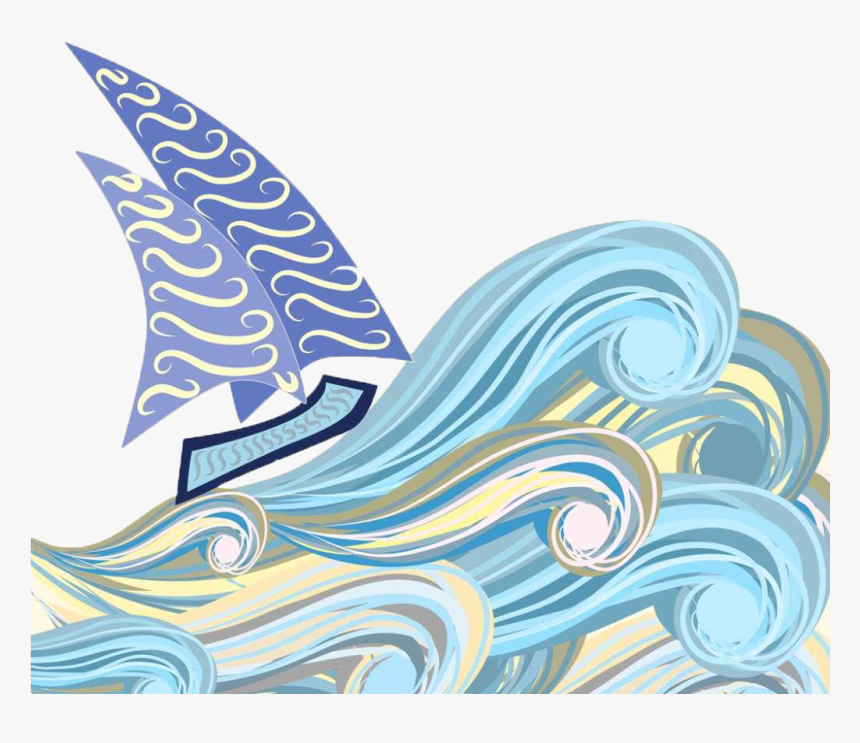 Wave Drawing Stock Illustration - Boat And Waves Illustration, HD Png Download