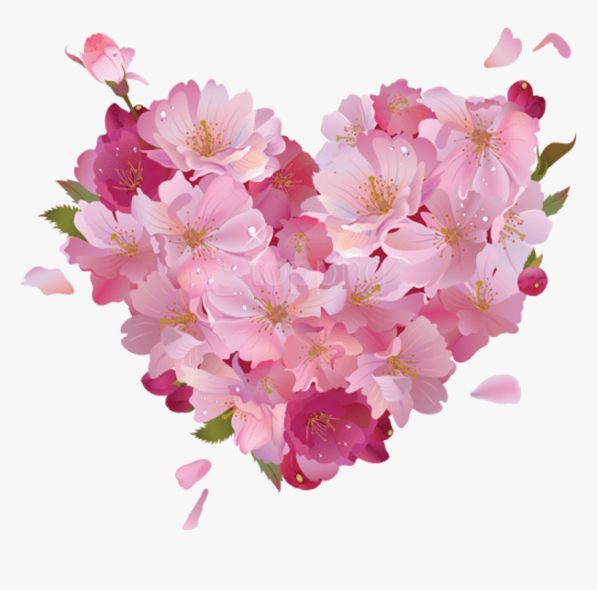Free Png Pink Flower Heart Png - Pink Heart And Flowers, Transparent Png