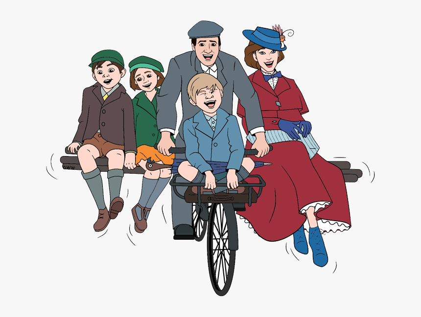 Mary Poppins, Jack, John, Annabel And Georgie On Bicycle - Royal Doulton Music Hall Mary Poppins Return, HD Png Download