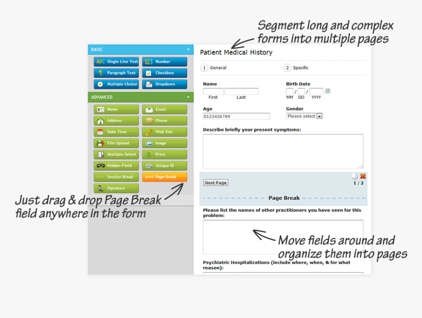 Segment Advanced Forms Into Multiple Pages - Signature Fields In Online Forms, HD Png Download