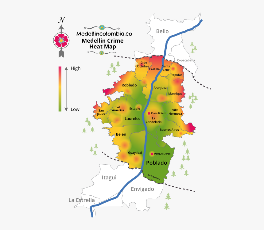 How Safe Is Medellin - Medellin Heat Map, HD Png Download