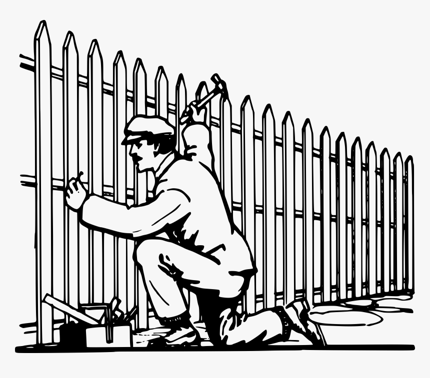 Fencing Clipart Stance - Man Fixing A Fence, HD Png Download
