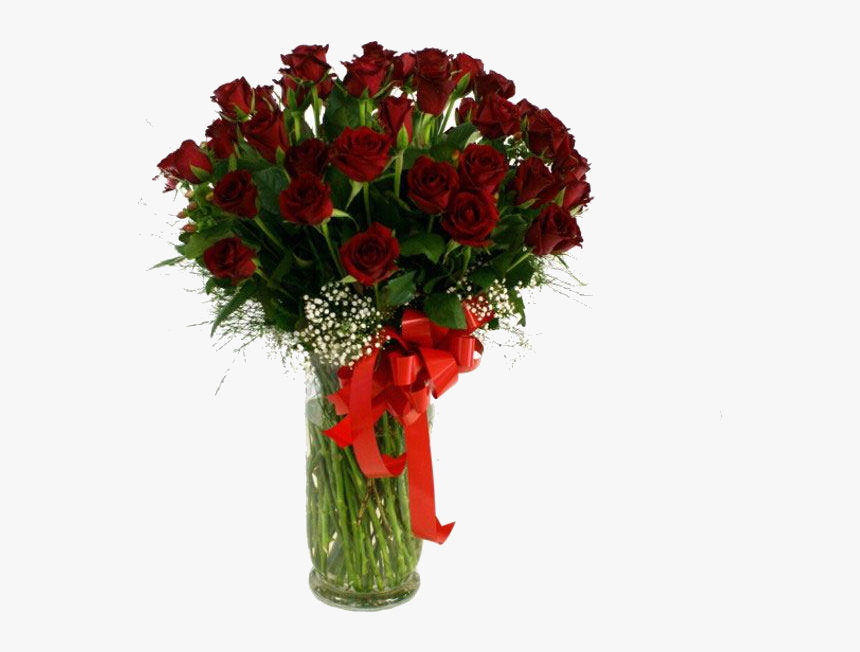 50 Red Roses In Vase - Vase, HD Png Download