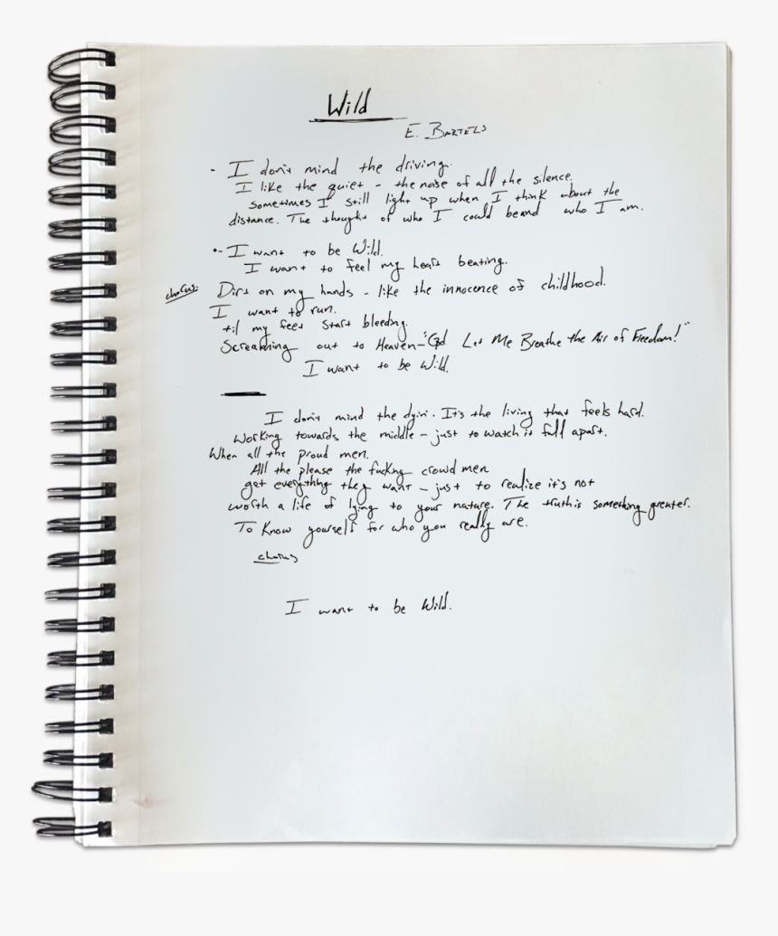 Wild Lyricsheet Notebook - My Time Evan Bartels Lyrics, HD Png Download