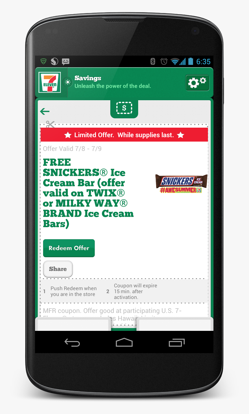 Hurry For Your Free Snickers Ice Cream Bar While Supplies - 7 Eleven App Coupon, HD Png Download