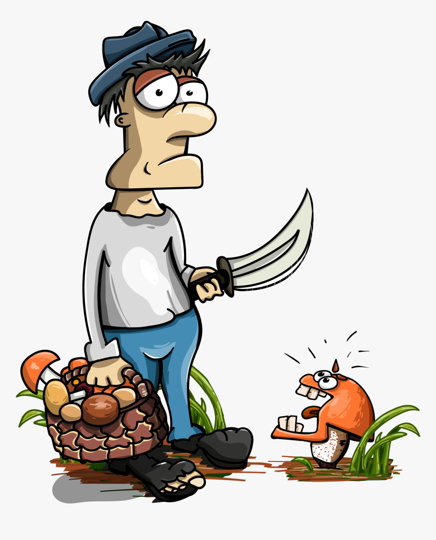 Mushroom, Mushroomer, Basket, Knife, Horror, Grass - Грибник Png, Transparent Png