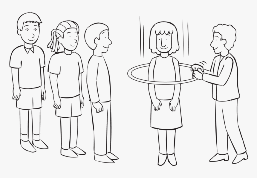 Man Passing Hula Hoop Over Every Person In Small Group, - Line Art, HD Png Download