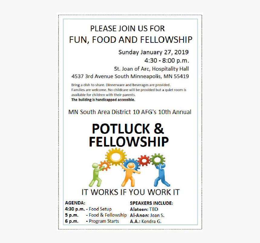 District 10 Potluck & Speaker Meeting
4 - Working Together, HD Png Download