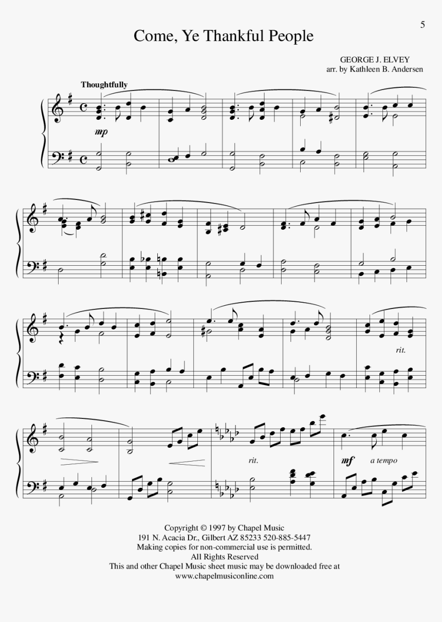 Come Ye Thankful People Come Piano, HD Png Download