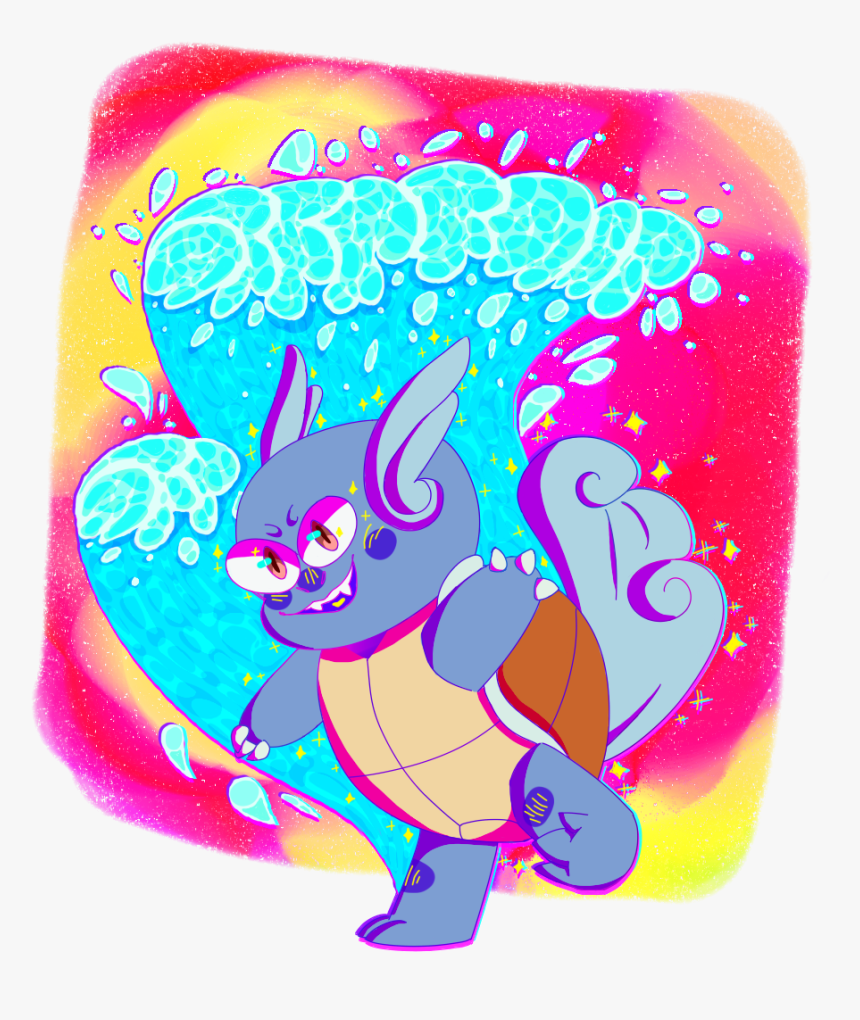 A Brightly Colored Image Of Wartortle, Waving His Hand - Illustration, HD Png Download