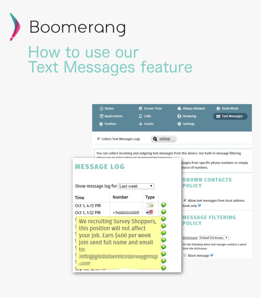 Howto Use Text Messages Feature - Boomerang, HD Png Download