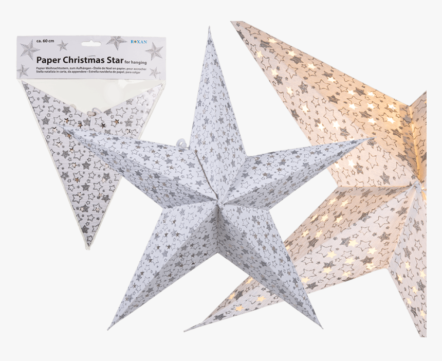 White Paper Christmas Star With Silver Coloured Star - White Christmas Star Paper, HD Png Download