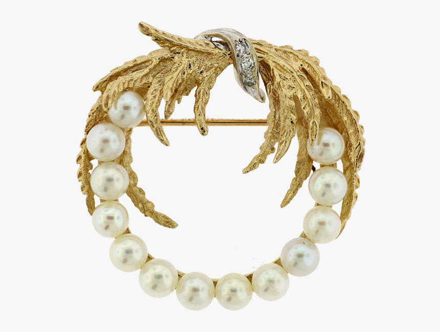 14k Yellow Gold Pearl Wreath Pin - Pearl, HD Png Download