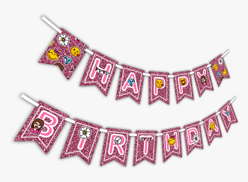 Girl Pink Glitter Emoji Happy Birthday - Girl Happy Birthday Banner, HD Png Download