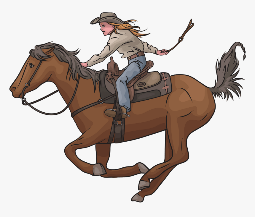 Clip Art Cowgirl Riding Horse, HD Png Download