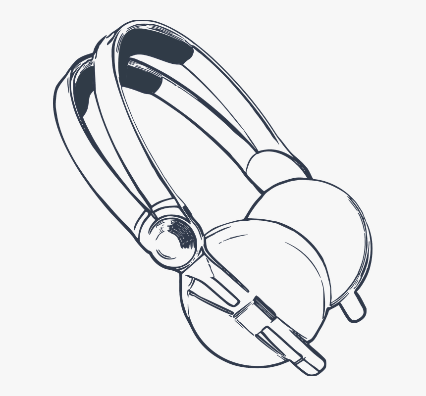 Headphones, Drawn, Listening, Headset, Earphones, Sound - Head Phones Black And White, HD Png Download
