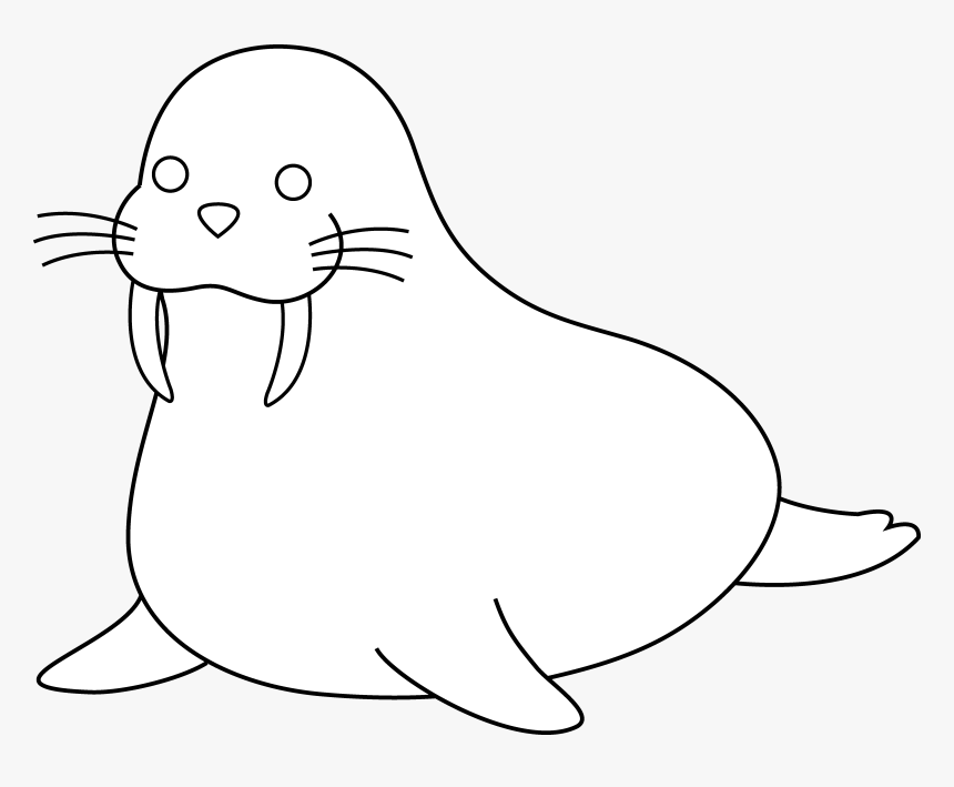 Colorable Walrus Free Clip Art - Clip Art, HD Png Download