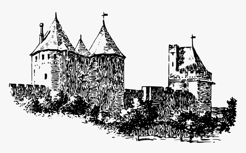 Woodcut Woodblock Printing Fortification Castle Defensive - Carcassonne Castle Clipart, HD Png Download