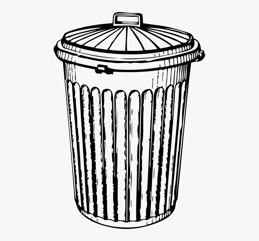 Trash Can, Bin, Basket, Closed, Lid, Black And White - Black And White Trash Can, HD Png Download