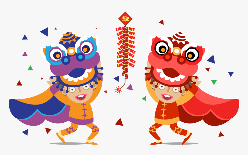 African Dance Clipart - Chinese Lion Dance Cartoon, HD Png Download