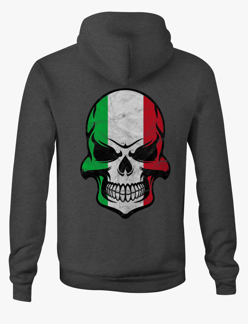 Zip Up Hoodie Italy Flag Painted Skull Hooded Sweatshirt - Hoodie, HD Png Download