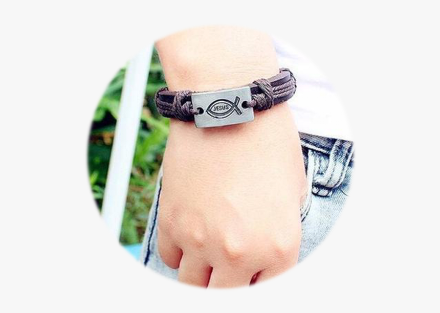 Leather Jesus Fish Bracelet - Bracelet, HD Png Download