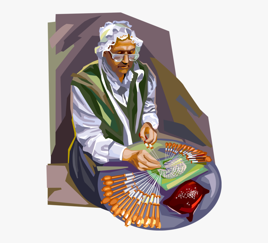 Vector Illustration Of Lace Maker At Work In Bruges, - Illustration, HD Png Download