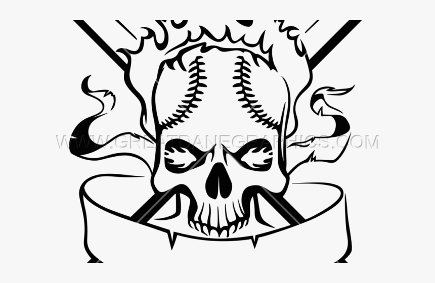 Transparent Skull Clipart Black And White - Skull Baseball Clipart, HD Png Download