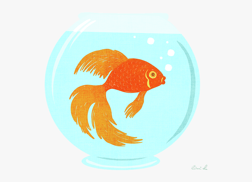 Gold Fish In Fishbowl Painting, HD Png Download