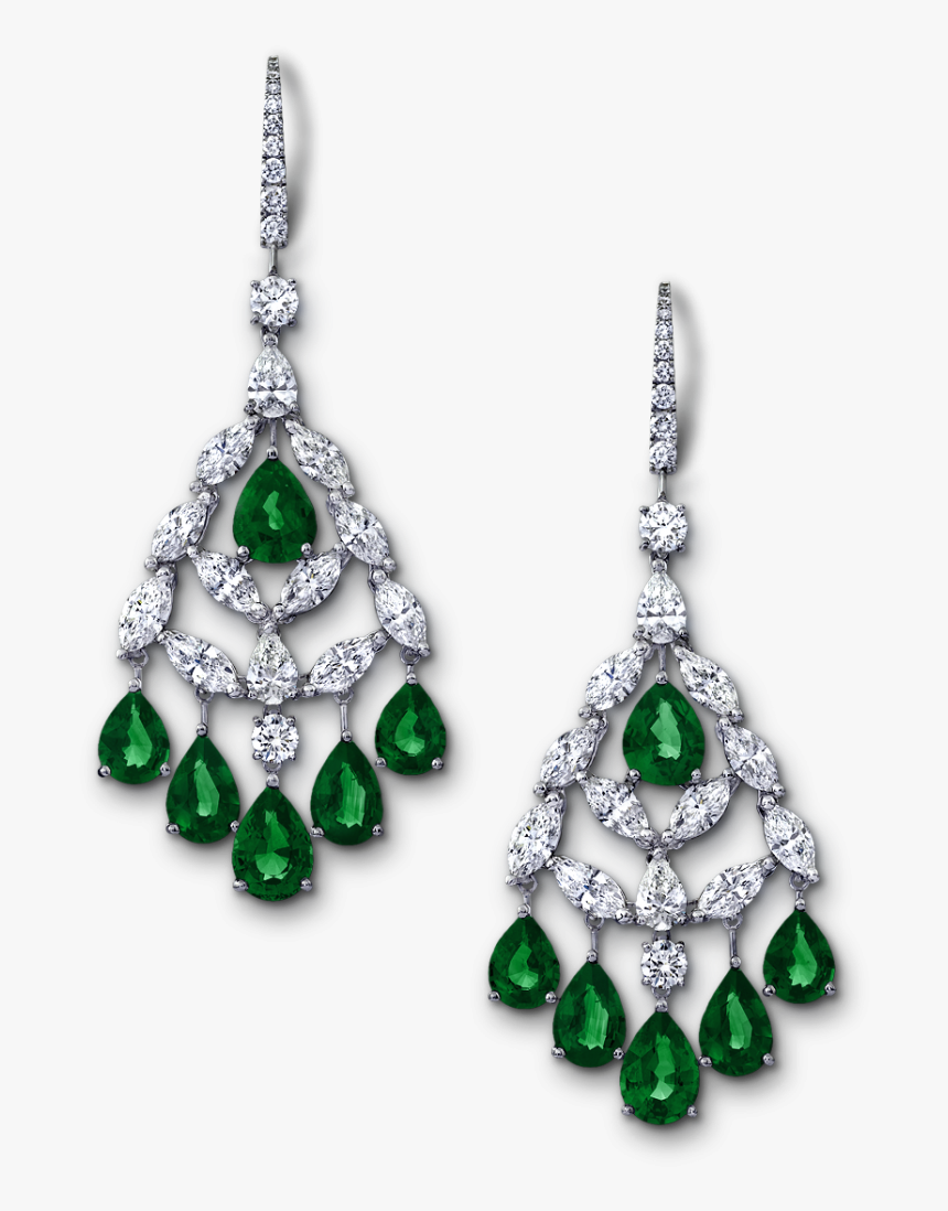 Angara Chandelier Emerald Dangle Earrings With Diamond - Diamond Earrings Png Emerald, Transparent Png
