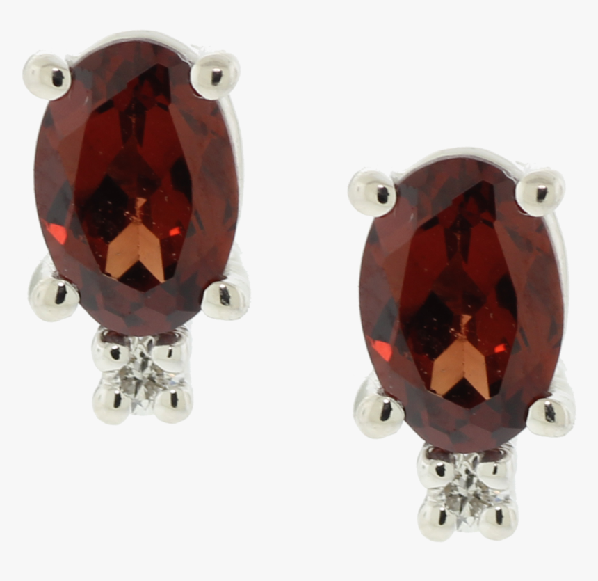 14k White Gold Red Garnet & Diamond Earrings - Earrings, HD Png Download