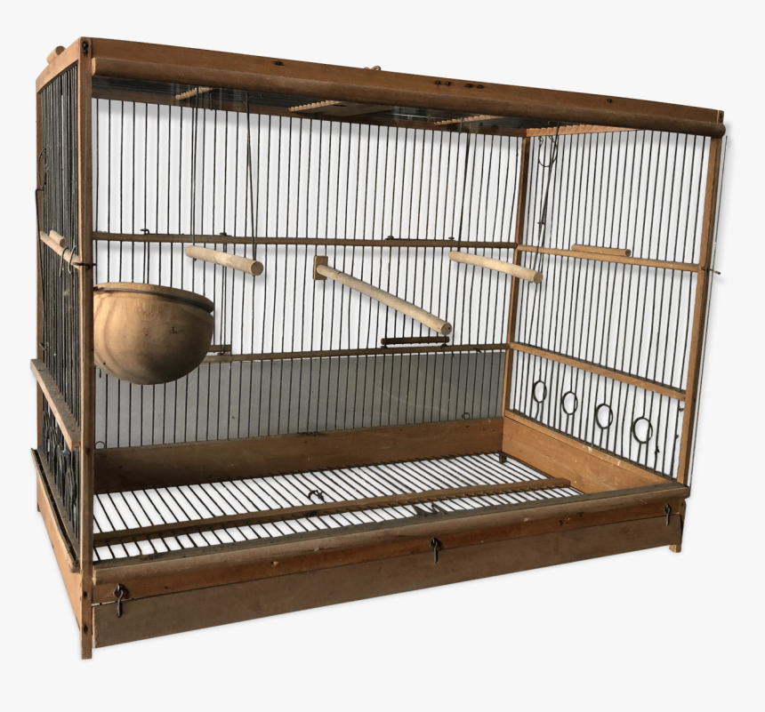Wooden Bird Cage, Old And Glass 
 Src Https - Cage En Bois Oiseau, HD Png Download